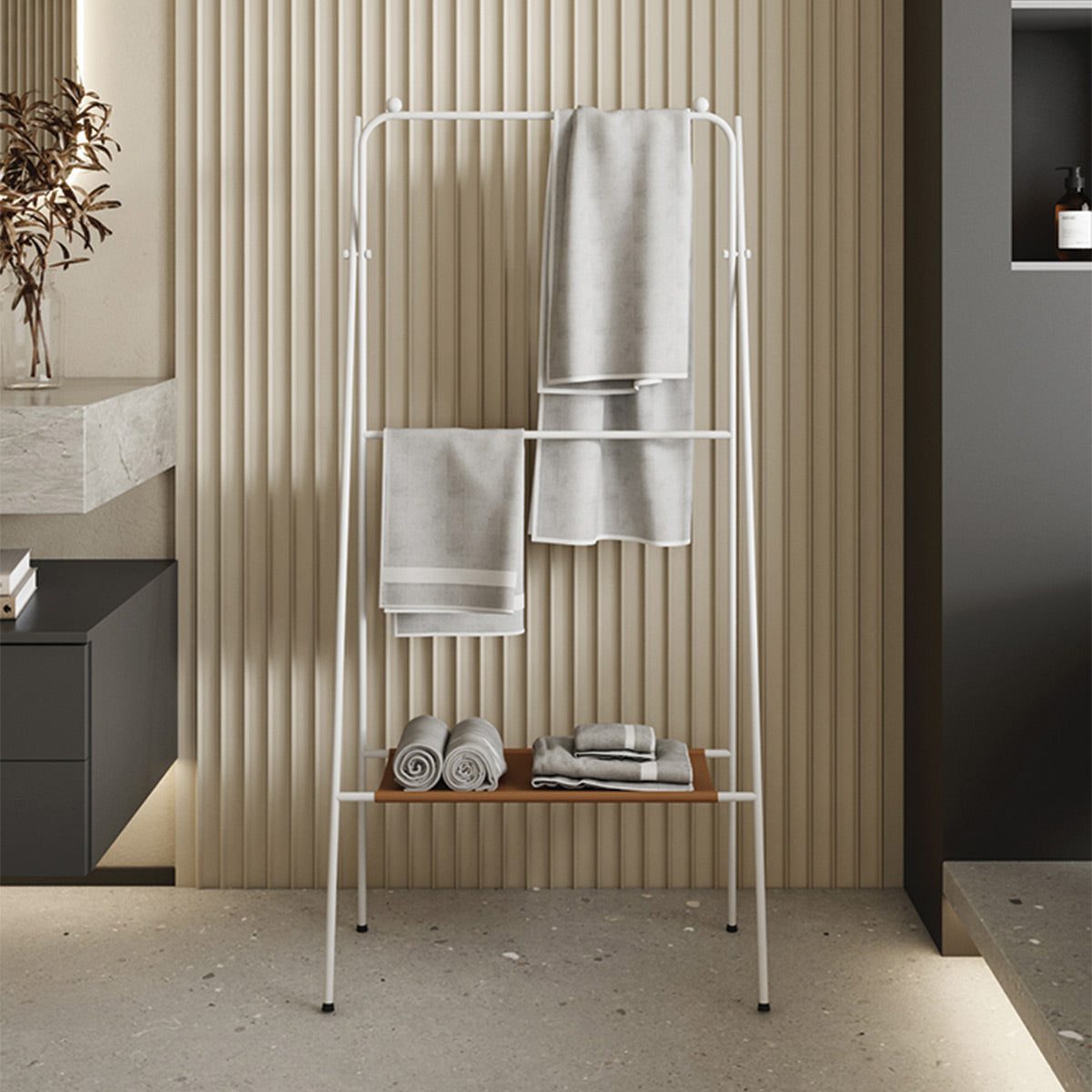 Large Standing Towel Rack With Shelf