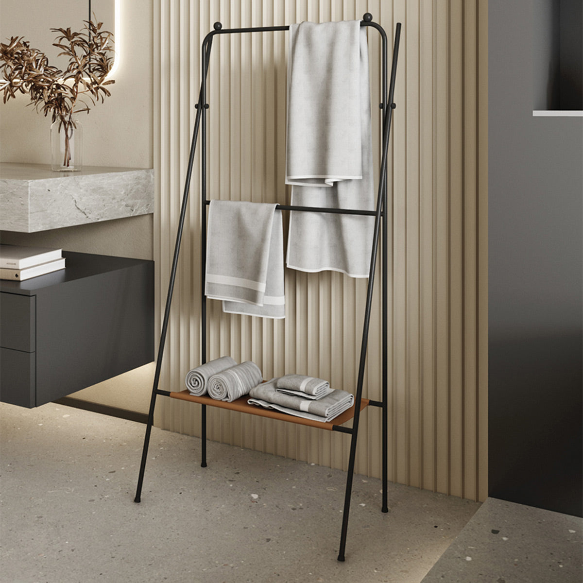 Large Standing Towel Rack With Shelf