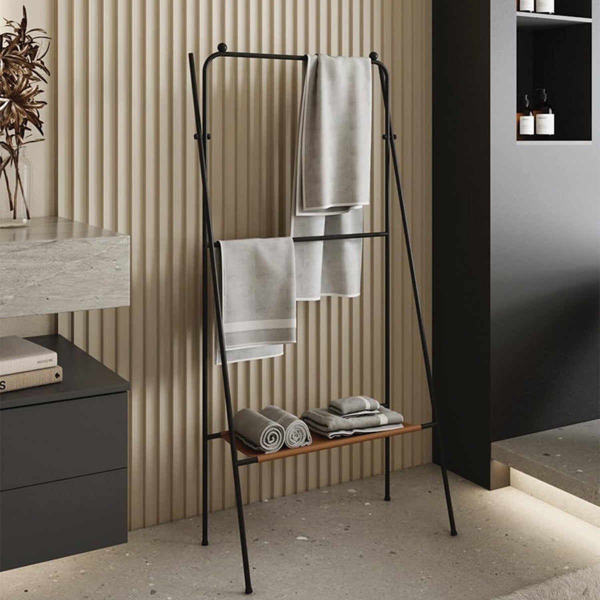 Large Standing Towel Rack With Shelf