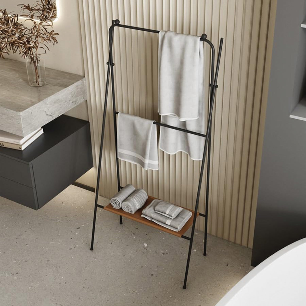 Large Standing Towel Rack With Shelf