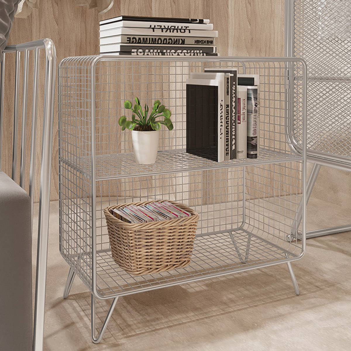 Metal Mesh Bookcase Rack