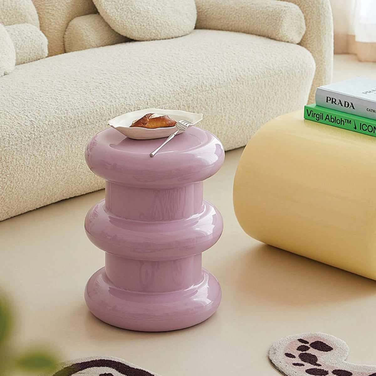 Plastic Cream Multi-Layer Stool & Side Table